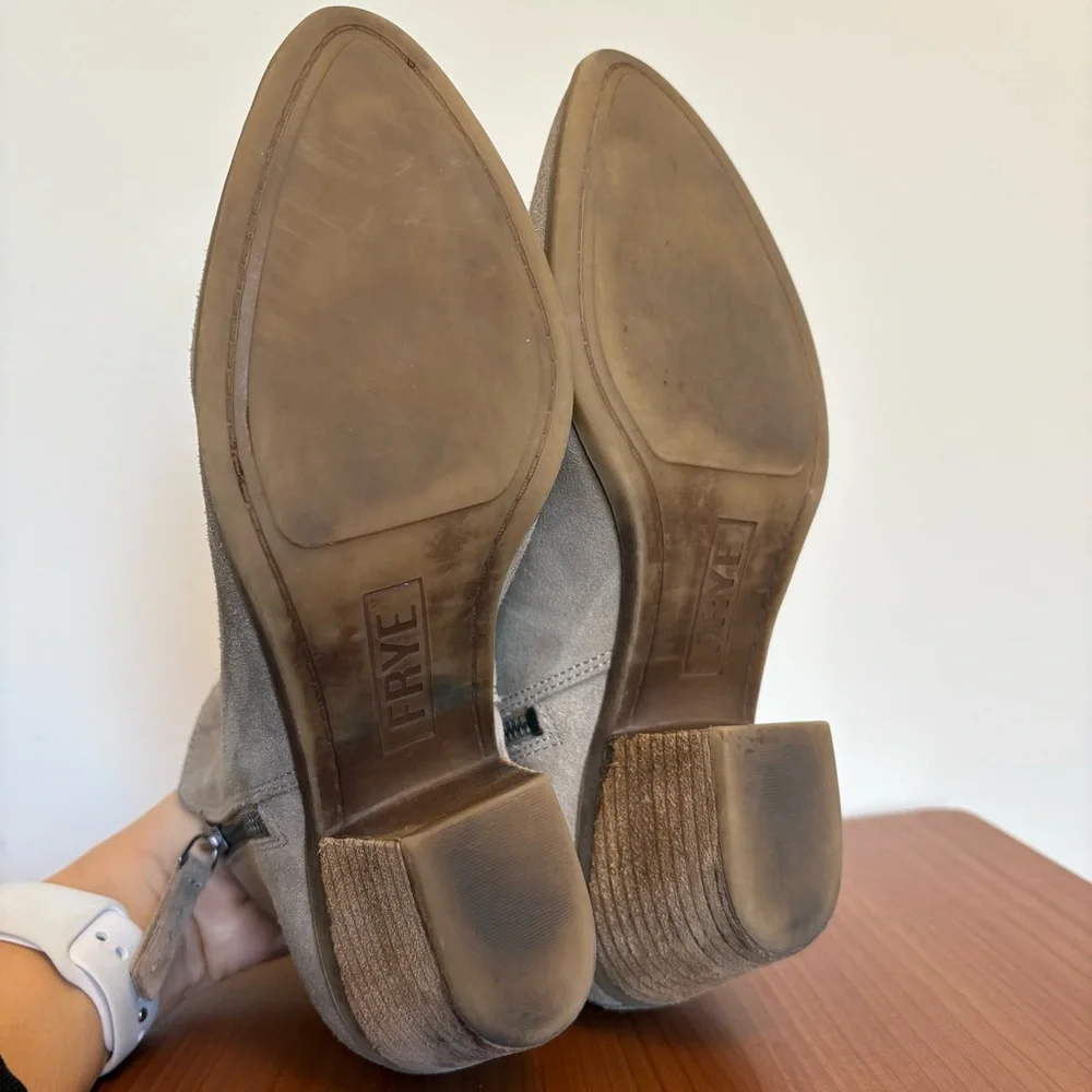 Frye Shoes Judith Double Zip Bootie Ankle Boot in Taupe Grey Suede - size 7.5 - Picture 6 of 10